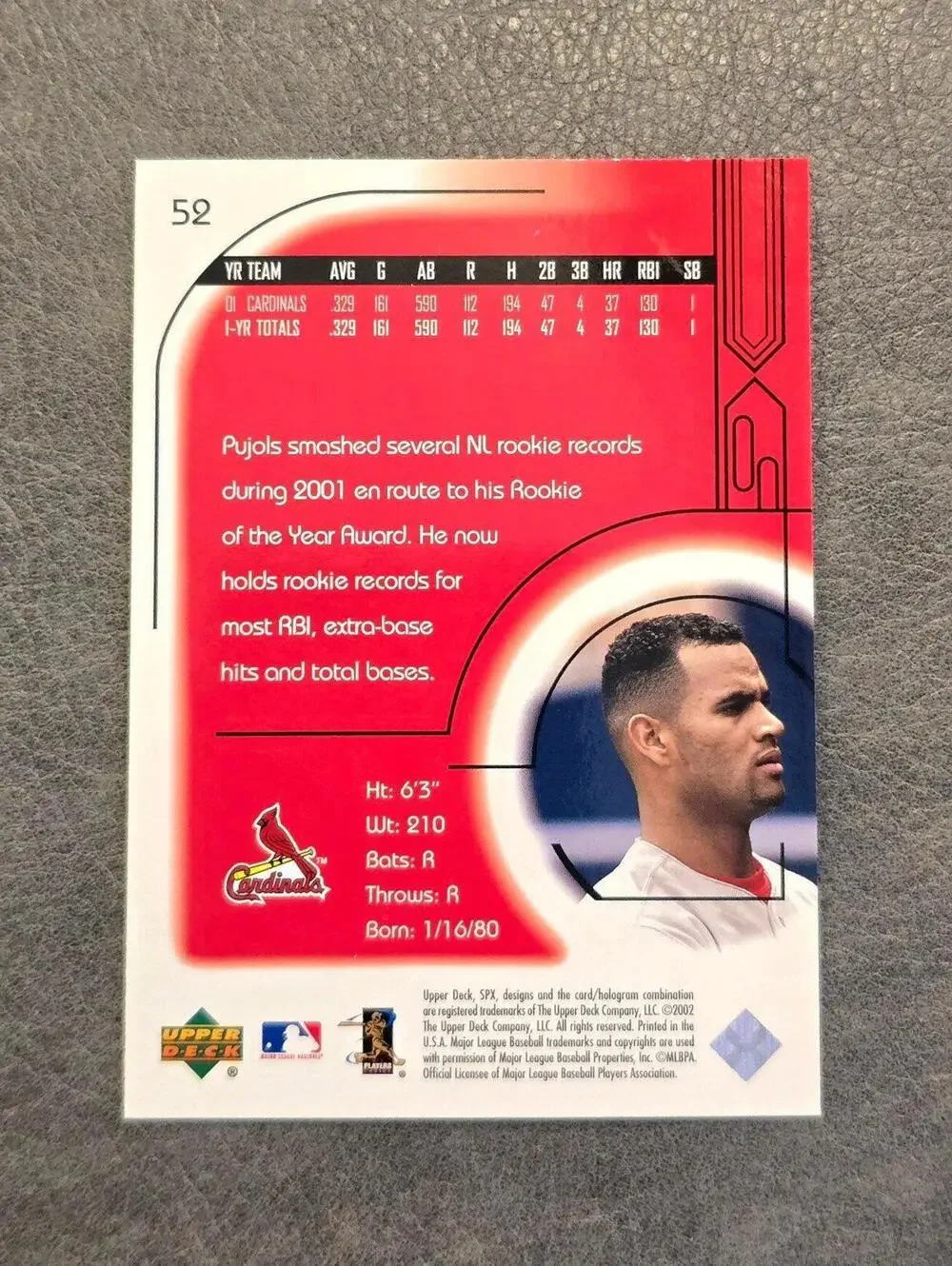 2002 SPx #52 Albert Pujols Baseball Card